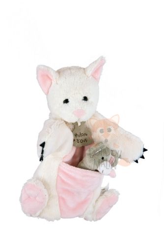  marionnette et son petit compagnon louisa chat et lili souris blanc rose gris 